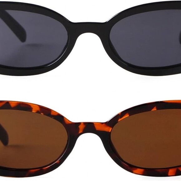 Accessories - Retro Oval Sunglasses Women Vintage Narrow Small Tortoiseshell Black